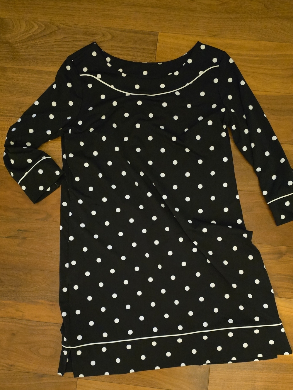 Lands' End Black and White Polka Dot Long Sleeve Shift Dress